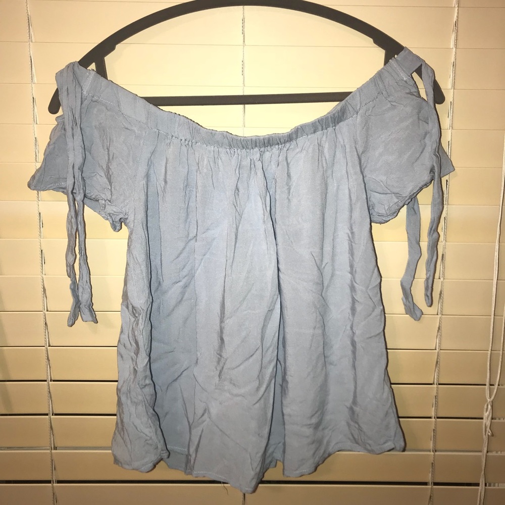 Cute baby blue off the shoulder top Medium